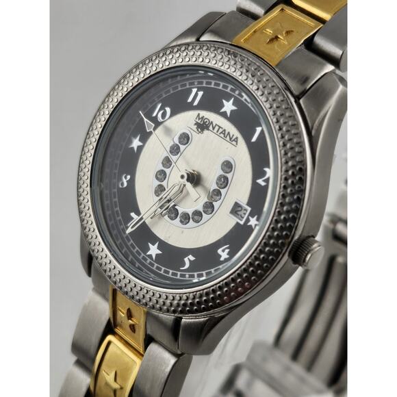 Montana Silversmiths Rare Diamond Horseshoe Dial Date Watch New Battery Running - Picture 7 of 12